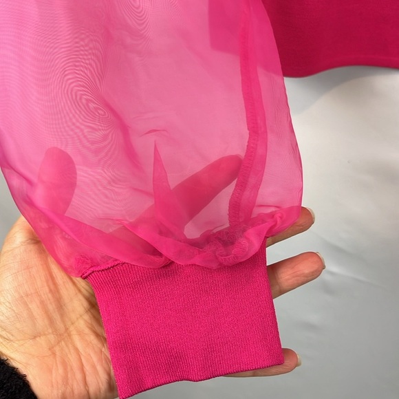 House of Harlow 1960 Hot Pink Sheer Puff Long‎ Sleeve Cropped Knit Top Size S - Picture 6 of 9